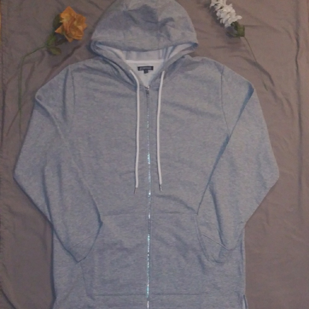 Heather Grey Terry Extended Zip Hoodie